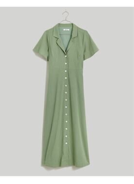 Madewell Crinkle Cotton Button-Front Midi Dress Size 2 Green NEW
